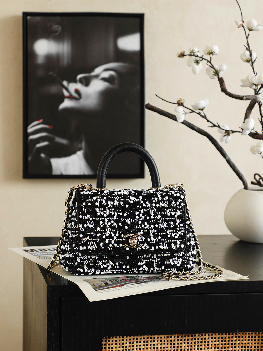 [Chanel] 샤넬 26P 코코핸들 스팽글 자수 트위드백 숄더백 토트백 가방