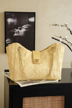 [Chanel] 샤넬 AS6090 26C 라피아 & 레더 토트백 숄더백 가방