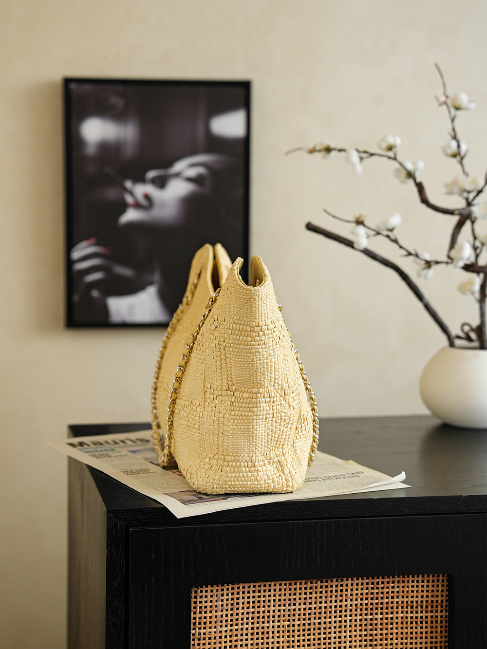 [Chanel] 샤넬 AS6090 26C 라피아 & 레더 토트백 숄더백 가방