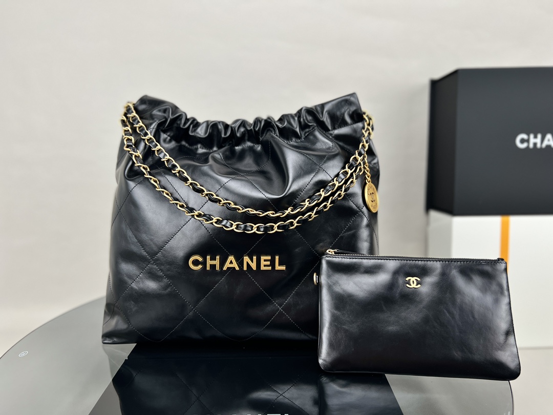 [Chanel] 샤넬 22P 22bag 미디움 가방 - 블랙 금장