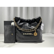 [Chanel] 샤넬 22P 22백 미디움 가방 - 블랙 화이트 로고(금장)