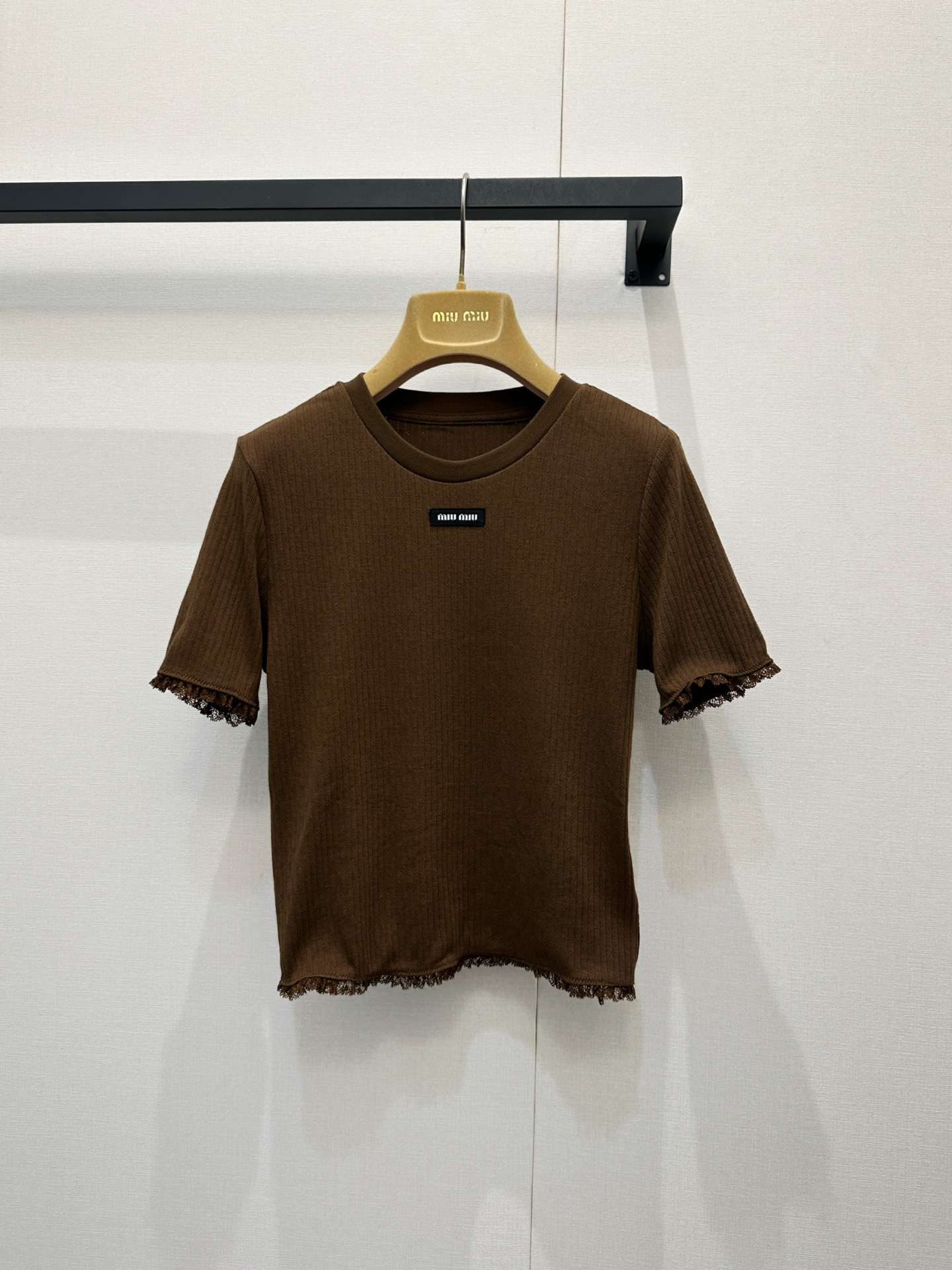 미우미우(MIU MIU) 레이스 트림 라운드넥 반팔 티셔츠 의류
