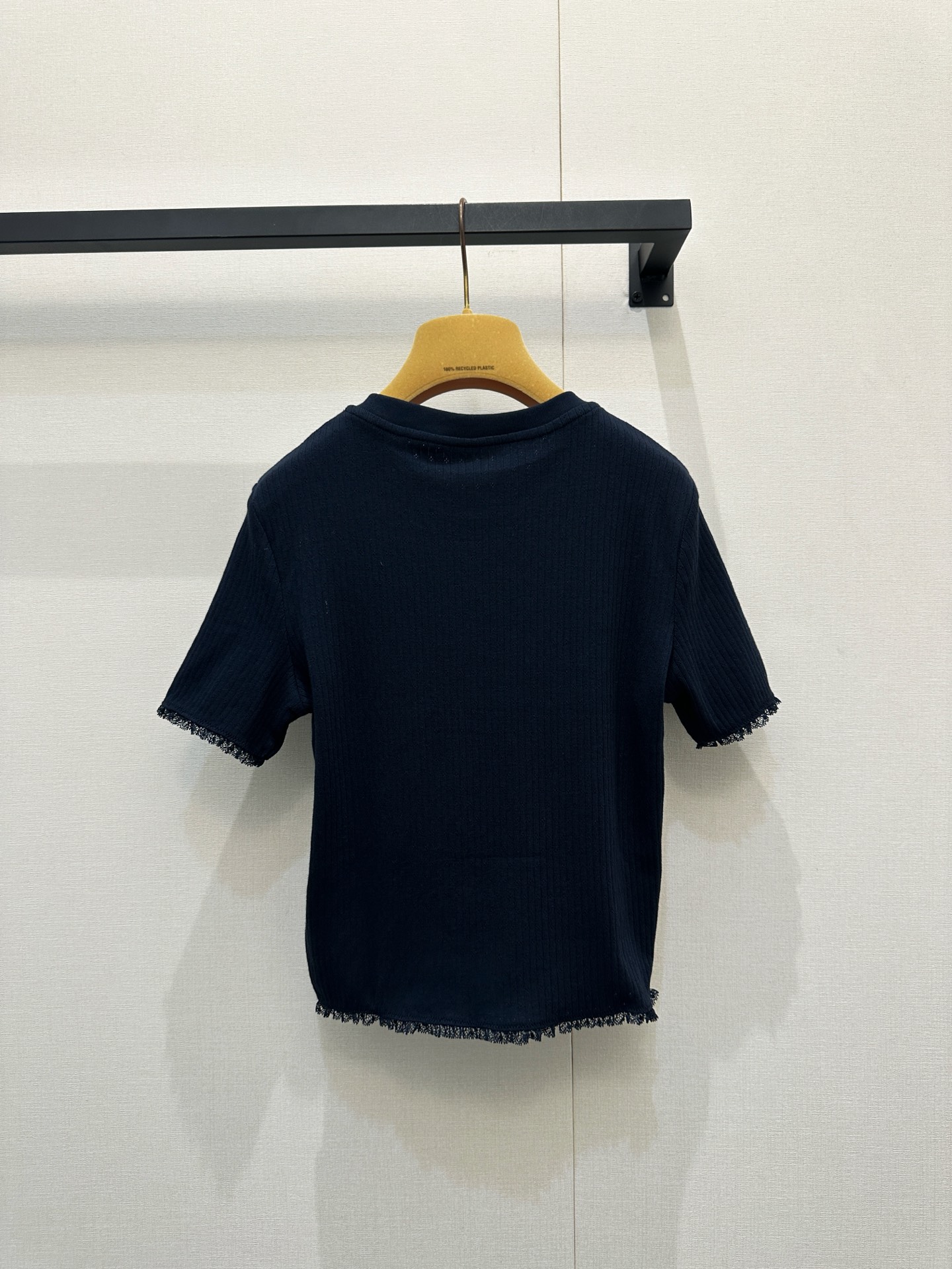 미우미우(MIU MIU) 레이스 리브 크롭 반팔 티셔츠 의류