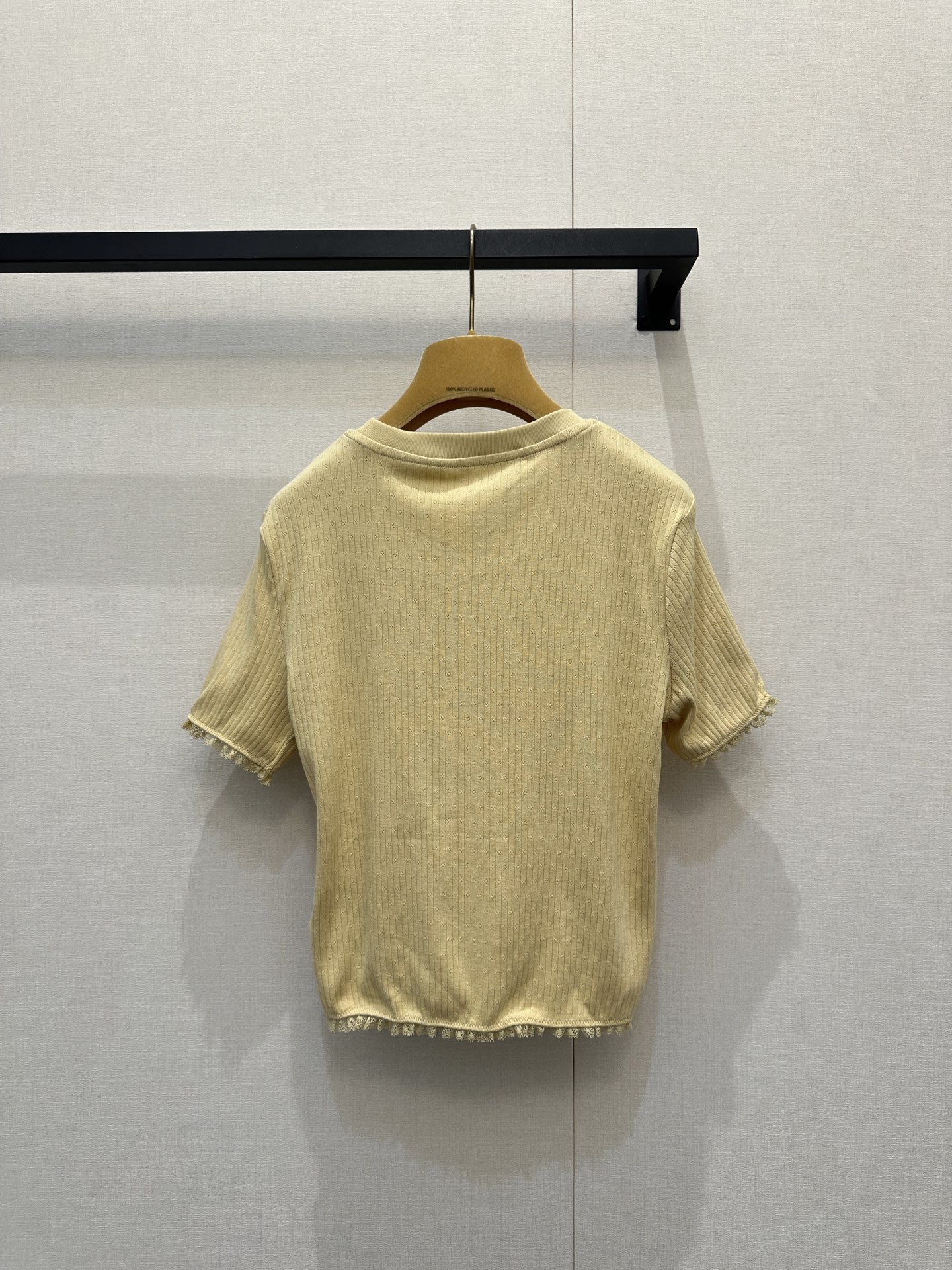 미우미우(MIU MIU) 레이스 리브 크롭 반팔 티셔츠 의류