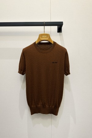 미우미우(MIU MIU) 카라멜 케이블 니트 반팔 의류