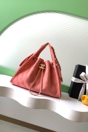 [Chanel] 샤넬 26C 누벅 퀼팅 드로스트링 버킷백 가방 (라지)