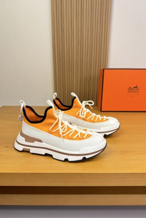 [Hermes] 에르메스 프리미엄 나파 레더 & 스트레치 패브릭 스니커즈 신발