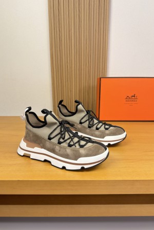 [Hermes] 에르메스 프리미엄 나파 레더 & 스트레치 패브릭 스니커즈 신발