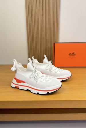 [Hermes] 에르메스 프리미엄 나파 레더 & 스트레치 패브릭 스니커즈 신발