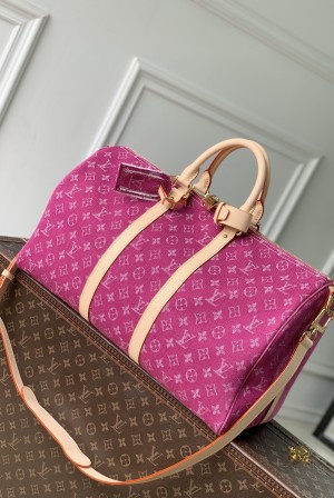 [Louis Vuitton] LV 루이비통 Keepall Bandoulière 45 키폴 반둘리에 45 - 모노그램 푸시아 핑크 데님 가방