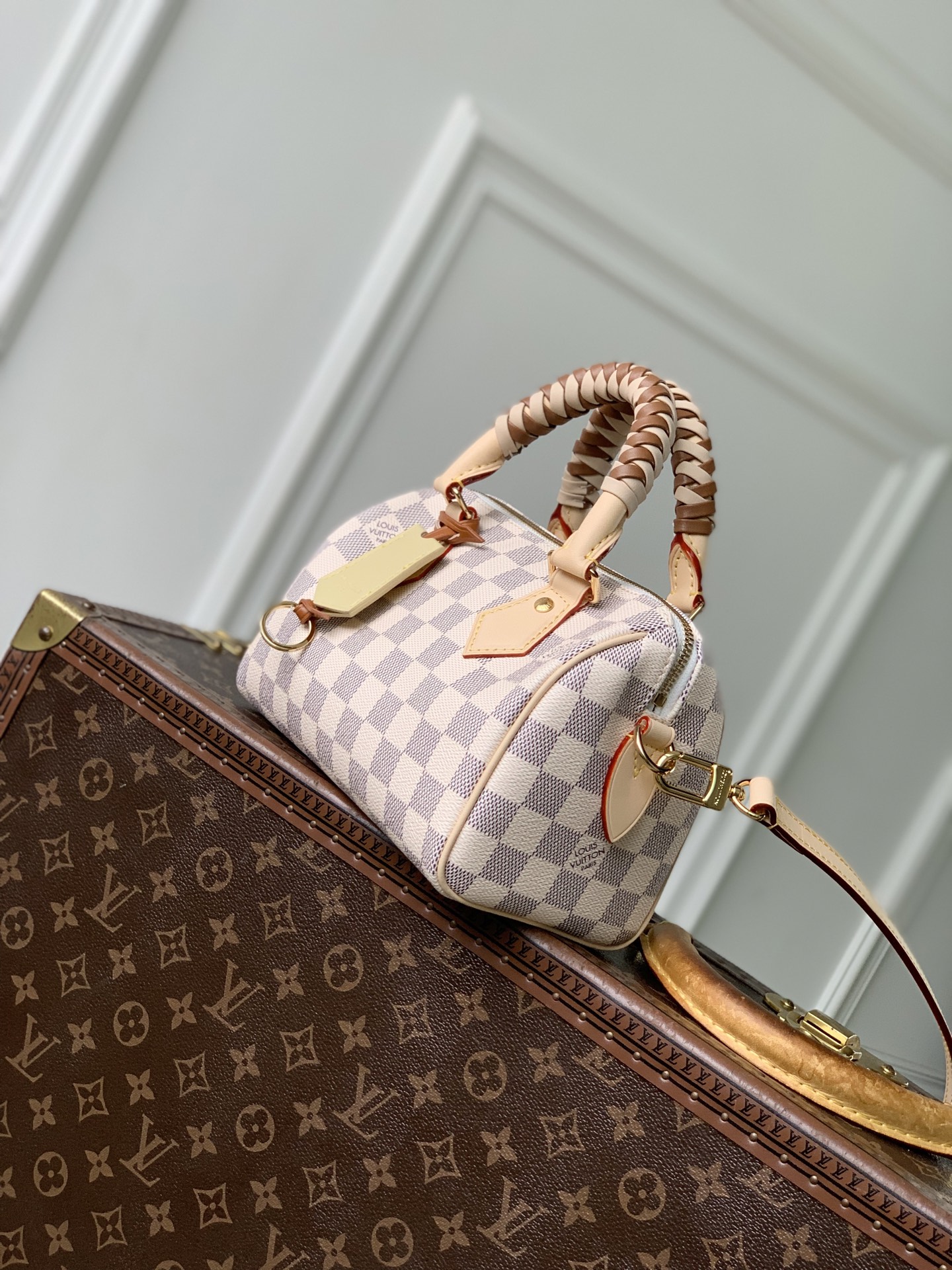 [Louis Vuitton] LV 루이비통 Speedy Bandoulière 20 스피디 반둘리에 20 - 화이트 다미에 아주르 토트벡 가방