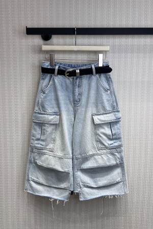 PRADA 프라다 26SS 워시드 카고 데님 버뮤다 팬츠 7부 반바지 의류