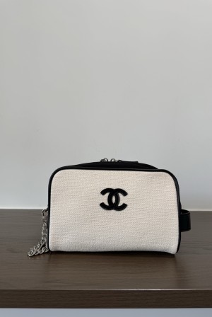 [Chanel] 샤넬 26M Coco Beach 코코 비치 캔버스 코스메틱 파우치 백 가방