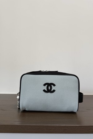 [Chanel] 샤넬 26M Coco Beach 코코 비치 캔버스 코스메틱 파우치 백 가방