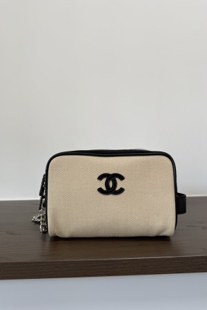 [Chanel] 샤넬 26M Coco Beach 코코 비치 캔버스 코스메틱 파우치 백 가방