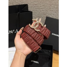 [Chanel] 샤넬 램스킨 셔링 펄 더블C 밴드 벨트 (30mm)