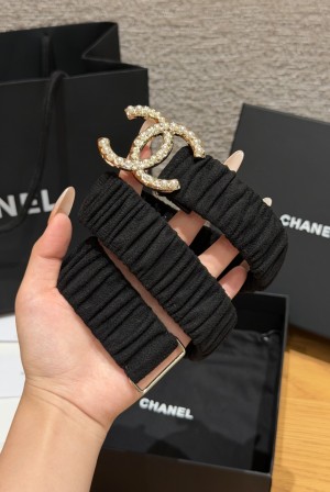 [Chanel] 샤넬 램스킨 셔링 펄 더블C 밴드 벨트 (30mm)