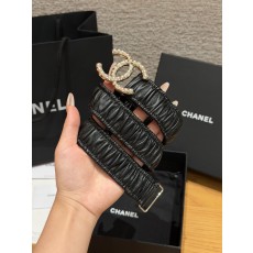 [Chanel] 샤넬 램스킨 셔링 펄 더블C 밴드 벨트 (30mm)