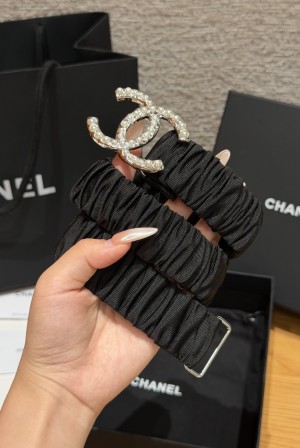 [Chanel] 샤넬 램스킨 셔링 펄 더블C 밴드 벨트 (30mm)