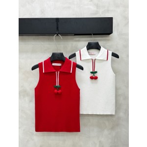 [Valentino] 발렌티노 26SS 신상 체리 포인트 슬리브리스 폴로 카라 민소매 나시 의류