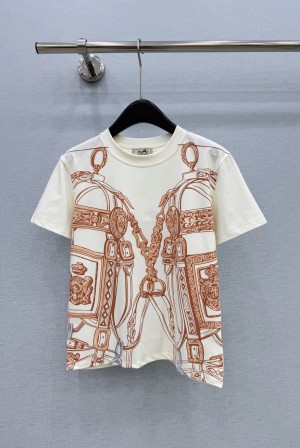 [Hermès] 에르메스 배색 프린팅 반팔 티셔츠 의류