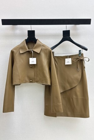 [Hermes] 에르메스 26SS 하이엔드 고트스킨(염소 가죽) 자켓 스커트 세트 셋업 의류
