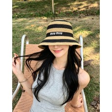 미우미우(MIU MIU) 라피아 배색 버킷햇 모자