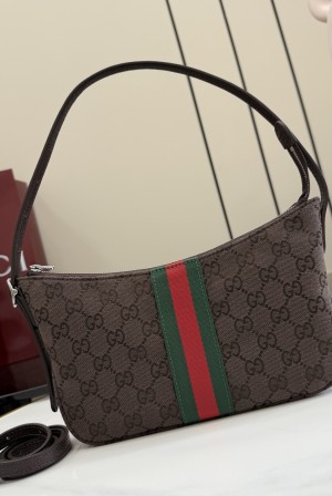 GUCCI 구찌 루네타(Lunetta) 컬렉션 - 다크 브라운 GG 캔버스 숄더/크로스백 가방