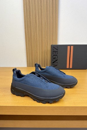 Zegna 제냐 프리미엄 데님 캔버스 콤비 스니커즈 신발
