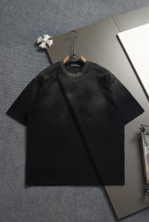 크롬하츠(CHROME HEARTS) 크로스 자수 워싱 반팔 티셔츠 상의 의류
