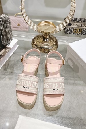 디올(DIOR) Dway 로고 밴드 앵클 스트랩 웨지 샌들 신발