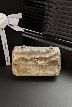 [CHANEL] 샤넬 26M Cocobeach 코코비치 사첼 라피아 플랩백 가방 / AS6088