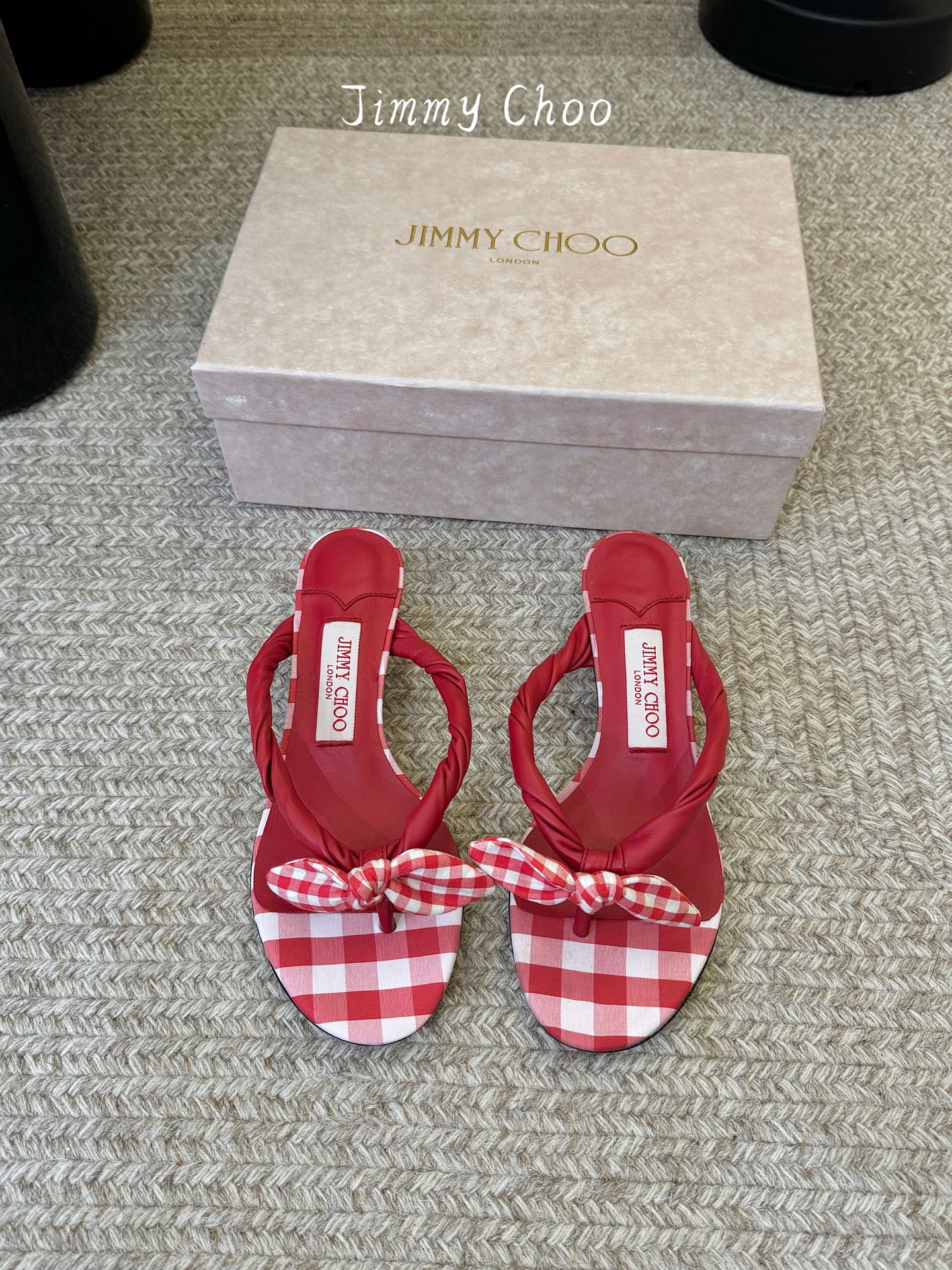 지미추(Jimmy Choo) 체크 리본 토포스트 쪼리 슬리퍼 신발