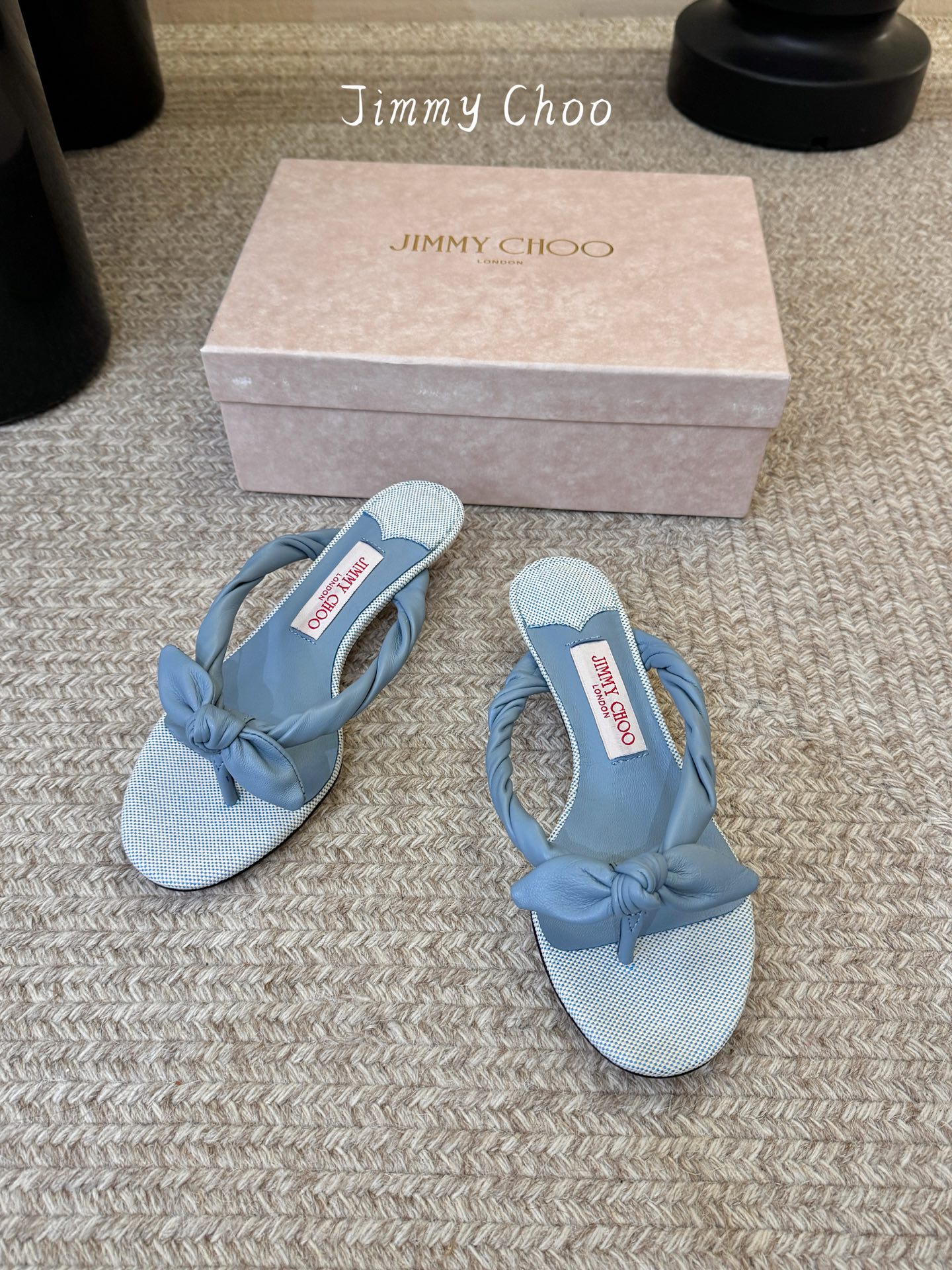 지미추(Jimmy Choo) 체크 리본 토포스트 쪼리 슬리퍼 신발