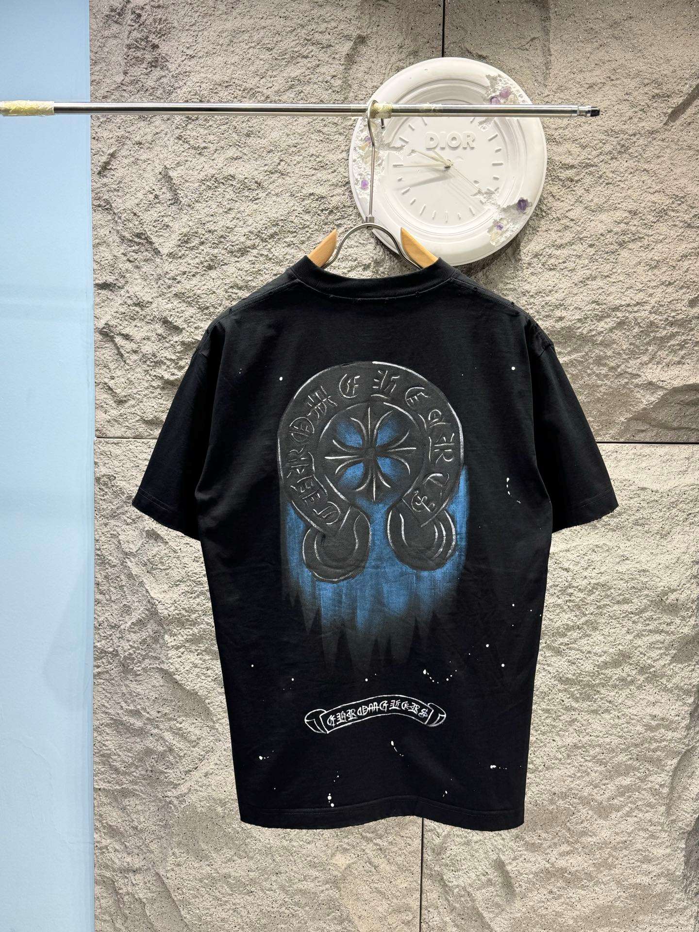크롬하츠(CHROME HEARTS) 핸드드로잉 크로스 반팔 티셔츠 상의 의류
